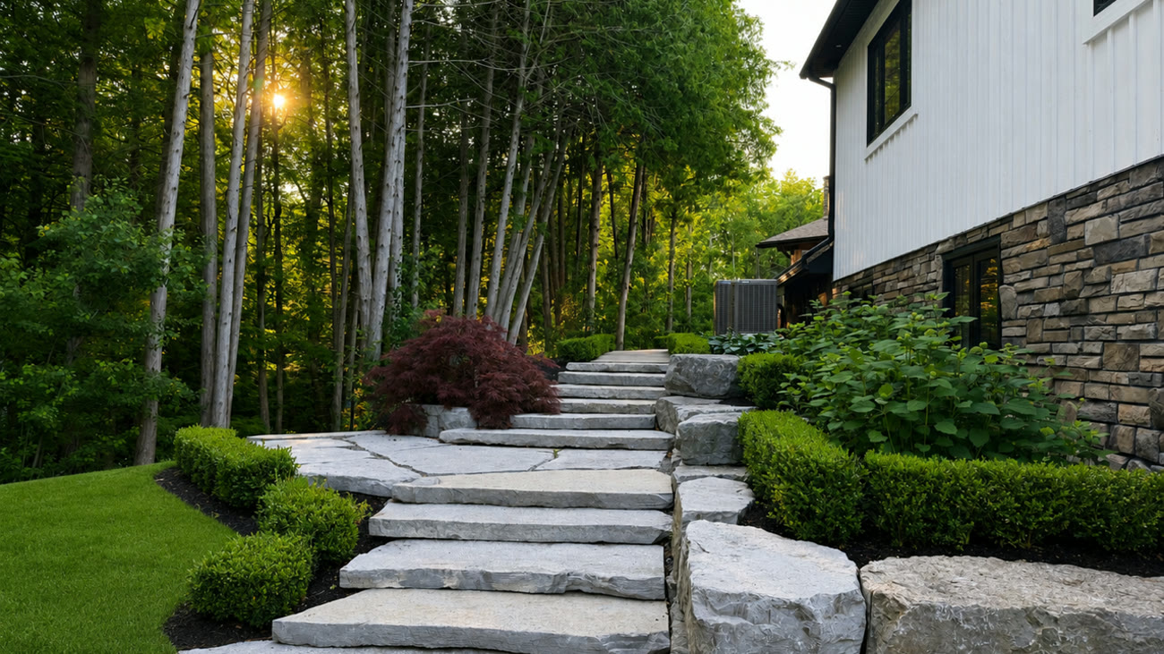 Natural stone hardscaping patio